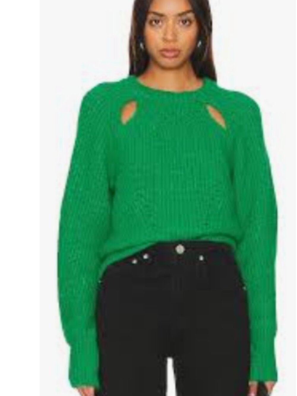 Astr the Label Kris Green Crewneck Sweater with Cutout Details size M